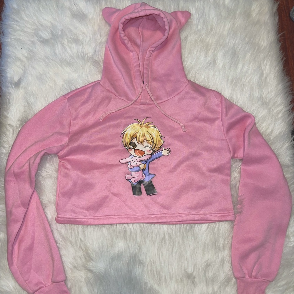 Light pink crop hoodie anime sweater